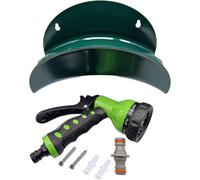 MYPURECORE Heavy-Duty Metal Garden Hose Hanger Set With 8-Pattern Spray Gun & Double Male Hose Connector - Rustproof Wall-Mounted Storage.