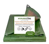 MYPURECORE Heavy-Duty Tarpaulin 220 GSM - Waterproof, Dual-Colour Green/Brown, Reinforced Eyelets Every 50cm, Ideal for Camping, Garden, Greenhouse, Outdoor Furniture, Trailers & Sheds (8m x 12m)