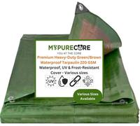Mypurecore Heavy Duty Tarpaulin 220Gsm Waterproof Green Brown Reinforced Eyelets 5M X 6M