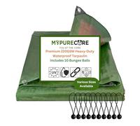 MYPURECORE Heavy-Duty Waterproof Tarpaulin 220 GSM with 10 Bungee Balls - Dual-Colour Green/Brown Tarp, Reinforced Edges, Camping, Trailers, Garden, Greenhouse & Outdoor Cover (4m x 5m)