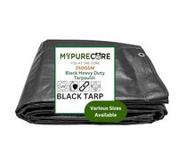 MYPURECORE Heavy Duty Waterproof Tarpaulin - Black Tarp for Outdoor Protection - Durable Groundsheet, Tent Shield, Trailer & Trampoline Cover - UV & Weatherproof Sheet for Camping & Garden (4m x 6m)
