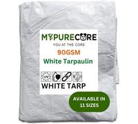 MYPURECORE Heavy Duty White Tarpaulin Durable Waterproof Uv Resistant Versatile Tarp Sheet For Outdoor Garden Camping- Large Sheet 3M X 3M
