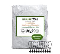 MYPURECORE Heavy Duty White Tarpaulin with 10 Bungee Balls - Weatherproof & UV Resistant Tarp Sheet and Groundsheet for Outdoor, Garden & Camping, Pergolas, Cars and Furniture (3m x 3m)