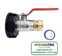 Mypurecore Ibc 2In S60X6 Cap With Lever Valve - 15mm Brass Compression Straight And Ptfe Tape Durable Leak Proof Plumbing Solution