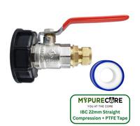 Mypurecore Ibc 2In S60X6 Cap With Lever Valve - 22mm Brass Compression Straight And Ptfe Tape Durable Leak Proof Plumbing Solution