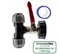 Mypurecore Ibc 2Inch S60X6 Cap Kit With 1Inch Lever Valve 25mm Mdpe Tee And Ptfe Tape Leak Proof Durable Plumbing Solution