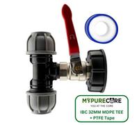 Mypurecore Ibc 2Inch S60X6 Cap Kit With 1Inch Lever Valve, 32mm Mdpe Tee, And Ptfe Tape Durable Leak Proof Plumbing Solution
