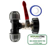 Mypurecore Ibc 2Inch S60X6 Cap Kit With Lever Valve And 20mm Mdpe Tee And Ptfe Tape Durable Leak Proof Plumbing Solution