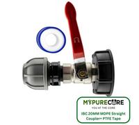 Mypurecore Ibc 2Inch S60X6 Cap With Lever Valve And 20mm Mdpe Straight Coupler And Ptfe Tape Durable Leak Proof Plumbing Solution