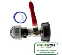 Mypurecore Ibc 2Inch S60X6 Cap With Lever Valve And 25mm Mdpe Straight Coupler And Ptfe Tape Durable Leak Proof Plumbing Solution