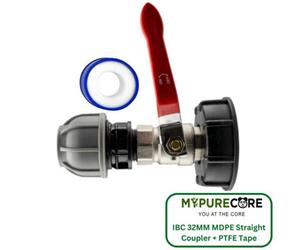 Mypurecore Ibc 2Inch S60X6 Cap With Lever Valve And 32mm Mdpe Straight Coupler And Ptfe Tape Durable Leak Proof Plumbing Solution