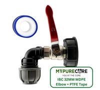 Mypurecore Ibc S60X6 Adapter Kit With 32mm Full Flow Valve Mdpe Elbow And Ptfe Tape Leak Free Solution For Liquid Management