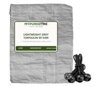 MYPURECORE Lightweight Tarpaulin 50gsm with 10 Bungee Balls, Grey (3m x 3m) | Includes 10 Bungee Balls, 50gsm Weight, Lightweight Design