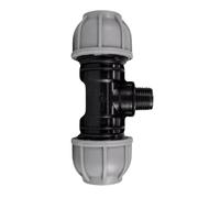 MYPURECORE MDPE Compression Fitting 20-50mm - Straight, Elbow, Tee, Stop End & Valve - BSP Threaded Water Pipe Connector - Leak-Proof Irrigation for Blue Pipe (Tee 25mm x 3/4”bspm)