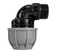 MYPURECORE MDPE Compression Fitting 20-50mm - Straight, Elbow, Tee, Stop End & Valve - BSP Threaded Water Pipe Connector - Leak-Proof Irrigation for Blue Pipe (Elbow 25mm x 3/4" bspm)