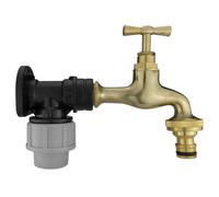 Mypurecore Mdpe Wall Flange Plate Kit 20mm With Polished Brass Bib Tap And Quick Connector For Blue Water Pipe