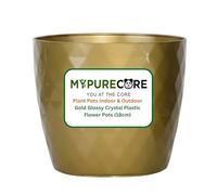 MYPURECORE Plant Pots Indoor 18cm - Stylish Decorative Plastic Flower Pot with Glossy Crystal Surface - Durable Indoor & Outdoor Planter for House Plants, Herbs (Gold, 18 cm)