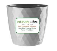 MYPURECORE Plant Pots Indoor 18cm - Stylish Decorative Plastic Flower Pot with Glossy Crystal Surface - Durable Indoor & Outdoor Planter for House Plants, Herbs (Grey, 18 cm)
