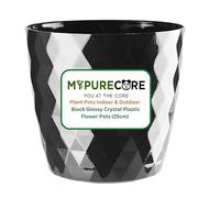 MYPURECORE Plant Pots Indoor 25cm - Stylish Decorative Plastic Flower Pot with Glossy Crystal Surface - Durable Indoor & Outdoor Planter for House Plants, Herbs (Black, 25 cm)