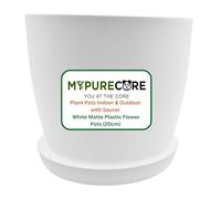MYPURECORE Plant Pots Indoor with Saucer - Elegant Matte Plastic Flower Pot - Durable Indoor & Outdoor Planter for House Plants, Herbs & Succulents (White, 20 cm)