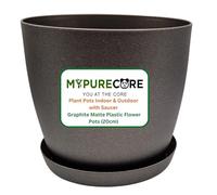 MYPURECORE Plant Pots Indoor with Saucer - Elegant Matte Plastic Flower Pot - Durable Indoor & Outdoor Planter for House Plants, Herbs & Succulents (Graphite, 20 cm)