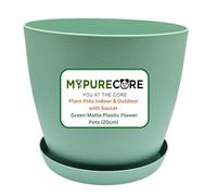 MYPURECORE Plant Pots Indoor with Saucer - Elegant Matte Plastic Flower Pot - Durable Indoor & Outdoor Planter for House Plants, Herbs & Succulents (Green, 20 cm)
