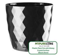 Mypurecore Plant Pots Stylish Decorative Plastic Flower Pot With Glossy Crystal Surface Durable Indoor-Outdoor Planter (Black 20 Cm)