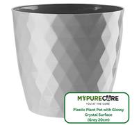 Mypurecore Plant Pots Stylish Decorative Plastic Flower Pot With Glossy Crystal Surface Durable Indoor-Outdoor Planter (Gray 20 Cm)