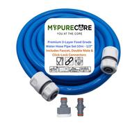 MYPURECORE Premium 3-Layer Food Grade Water Hose Pipe - 10M 1/2 Includes Faucet, Double Male Click-Lock Connectors, Campervan Accessories