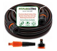 Mypurecore Premium Black Carbon Plus Garden Hose Pipe With 4Pc Watering Connector Kit 2M