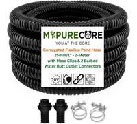 MYPURECORE Premium Corrugated Flexible Hose Pond Pipe Set 25mm / 1Inch- 2-Meter With 2 Double-Wired Hose Clips And 2 Heavy Duty Plastic Butt