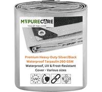 MYPURECORE Premium Heavy-Duty Tarpaulin 260 Gsm - Waterproof, Uv & Frost-Resistant Cover - Silver/black Sheet - Reinforcement Edge (4M X 5M)