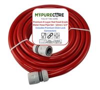 Mypurecore Red 12mm 1/2In Hot Water Hose Pipe Heat-Resistant Drinking Water Hose With Connectors - For Caravan, Boat & Garden (15M)