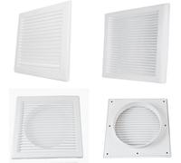 MYPURECORE Square White Ventilation Grille With Flyscreen -Round 125mm Or 5 Inch Spigot - Vent Cover For Bathroom/ Kitchen - Louvered Grill