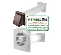 Mypurecore Through Wall Ventilation Kit 100mm - Bathroom Extractor Fan With 50Cm Duct And Louvre Vent, Quiet Ipx4 Rated (Brown)