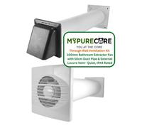 Mypurecore Through Wall Ventilation Kit 100mm - Bathroom Extractor Fan With 50Cm Duct And Louvre Vent, Quiet Ipx4 Rated (Grey)