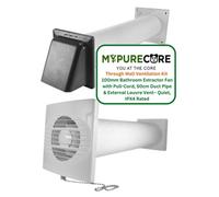 Mypurecore Through Wall Ventilation Kit - 100mm Bathroom Extractor Fan With Pull Cord, 50Cm Duct And Louvre Vent - Ipx4 (Grey)