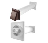MYPURECORE Through Wall Ventilation Kit - 100mm Bathroom Extractor Fan with Timer, 50cm Duct Pipe & External Louvre Vent - Quiet, IPX4 - Ideal for Bathroom, Toilet, Kitchen, Home & Office (Brown)
