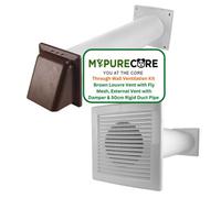 Mypurecore Through Wall Ventilation Kit - Louvre Vent With Fly Mesh, 50Cm Rigid Duct & External Vent Cover With Damper (Brown)