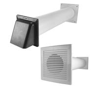 MYPURECORE Through Wall Ventilation Kit - Louvre Vent with Fly Mesh, External Vent with Damper & 50cm Rigid Duct Pipe - Air Vent Cover for Bathroom, Kitchen, Home & Commercial Use (Grey)