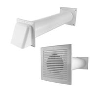 MYPURECORE Through Wall Ventilation Kit - Louvre Vent with Fly Mesh, External Vent with Damper & 50cm Rigid Duct Pipe - Air Vent Cover for Bathroom, Kitchen, Home & Commercial Use (White)