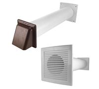 MYPURECORE Through Wall Ventilation Kit - Louvre Vent with Fly Mesh, External Vent with Damper & 50cm Rigid Duct Pipe - Air Vent Cover for Bathroom, Kitchen, Home & Commercial Use (Brown)