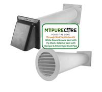 Mypurecore Through Wall Ventilation Kit - Round Louvre Vent With Fly Mesh, 50Cm Rigid Duct And Hooded Cover With Damper (Grey)