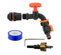 Mypurecore Water Butt Adapter Kit - Tanks And Garden Water Systems - Plastic Dual Outlet (Black) With Drill Bit And Ptfe Tape