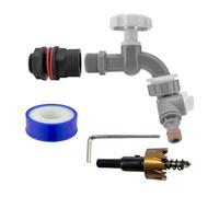Mypurecore Water Butt Adapter Kit - Tanks And Garden Water Systems - Plastic Dual Outlet (Grey) With Drill Bit And Ptfe Tape