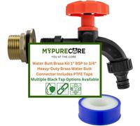 Mypurecore Water Butt Brass Kit 1Inch Bsp To 3/4Inch Tank Connector Black Dial Tap Plus Ptfe Tape (Dial Tap And Quick-Lock)