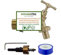 Mypurecore Water Butt Brass Kit 3/4" Bsp To 1/2" Brass Tank Connector With Drill +Ptfe Tape (Barbed Outlet)