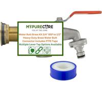Mypurecore Water Butt Brass Kit 3/4Inch Bsp To 1/2Inch Lever Tap (Dual Outlet )
