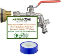 Mypurecore Water Butt Brass Kit 3/4Inch Bsp To 1/2Inch Lever Tap (Quick Connect Outlet)