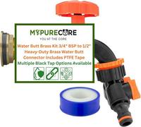 Mypurecore Water Butt Brass Kit 3/4Inch Bsp To 1/2Inch Tank Connector Black Dial Tap Plus Ptfe Tape (Tap Dual Outlet)